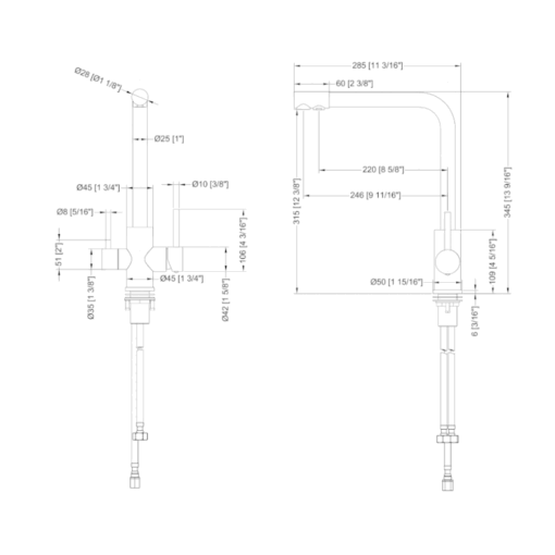 Brushed Nickel 3 Way Mixer Taps - Image 3