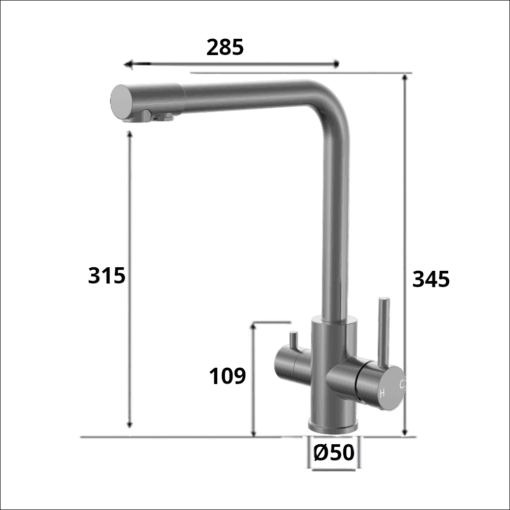 Gunmetal Grey 3 Way Mixer Taps
