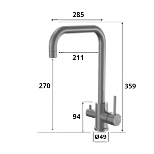 Gunmetal Grey 3 Way Kitchen Mixer Tap