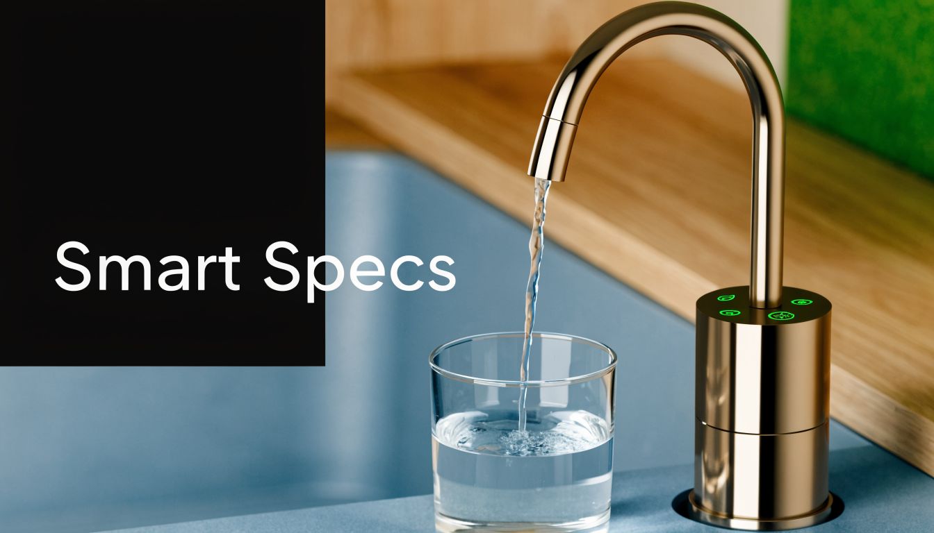 A modern metallic 4 in 1 instant boiling water tap dispensing water into a glass