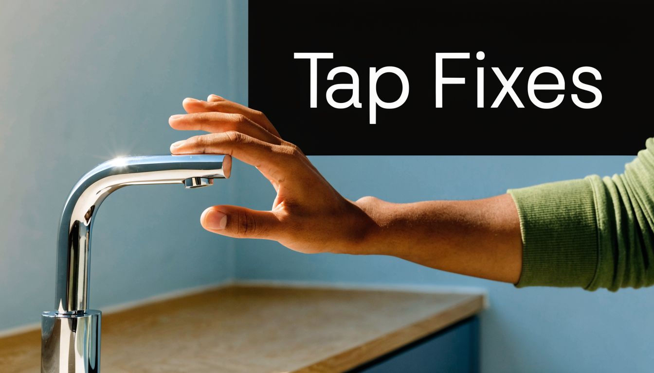 A person reaches out to touch a modern chrome automatic sensor tap in a kitchen setting.